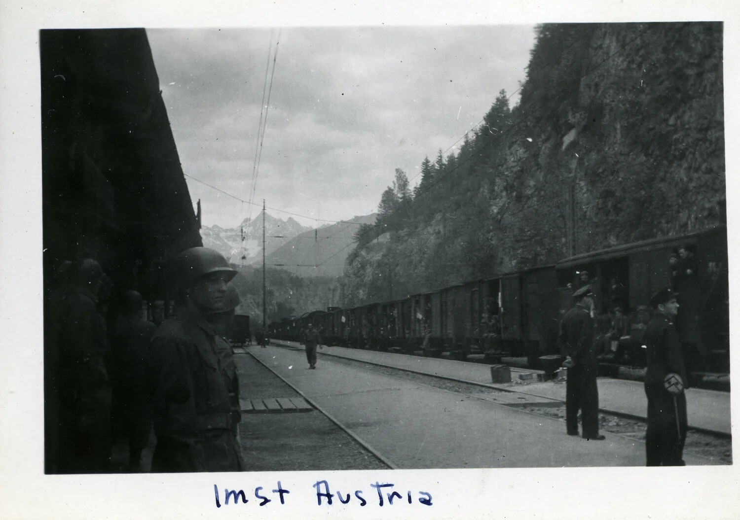 American Soldiers at Railway Station, Imst, Austria, WWII, 44th Infantry Division