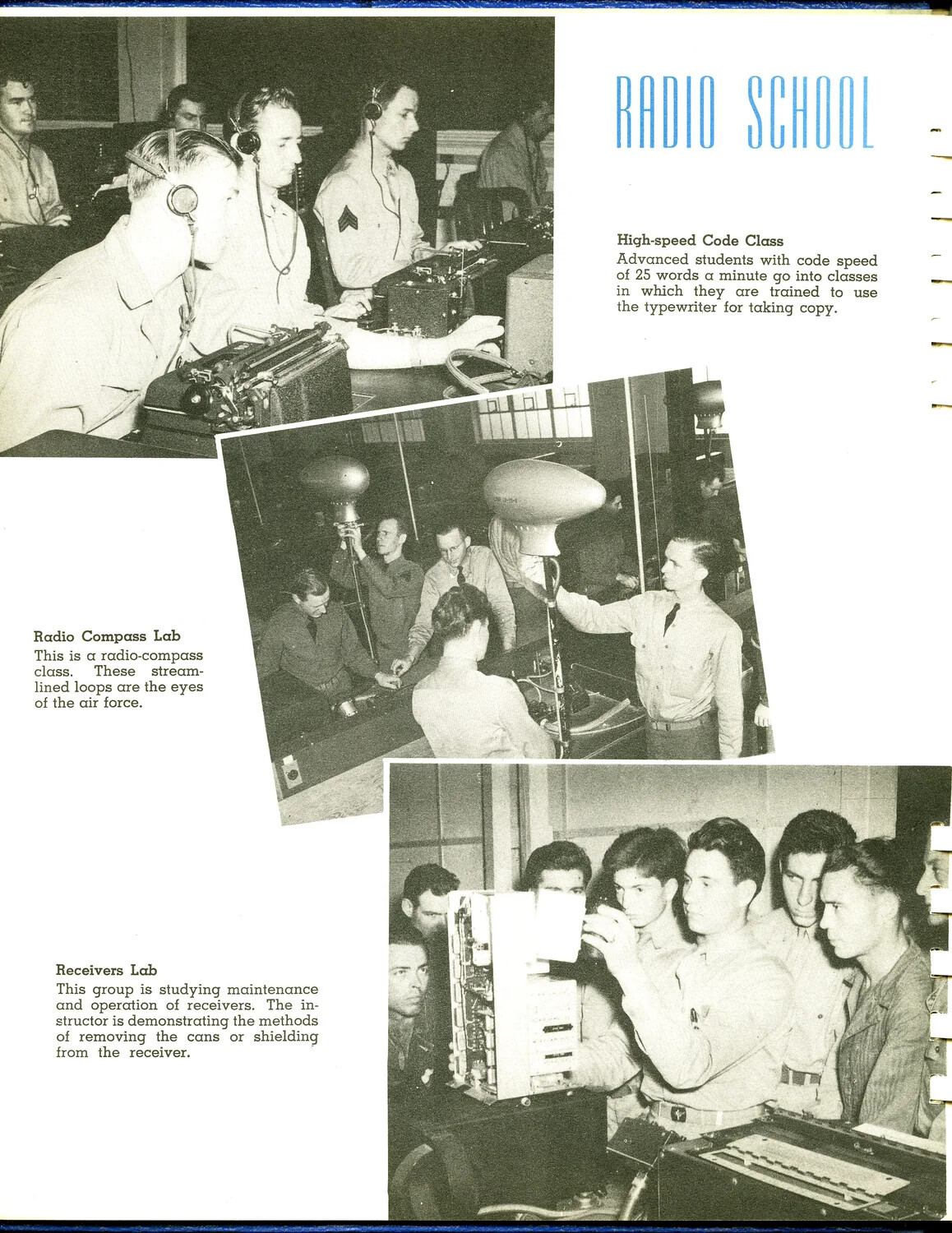 'Radio School' Composite Page — High-Speed Code, Radio Compass Lab, and Receivers Lab, Scott Field