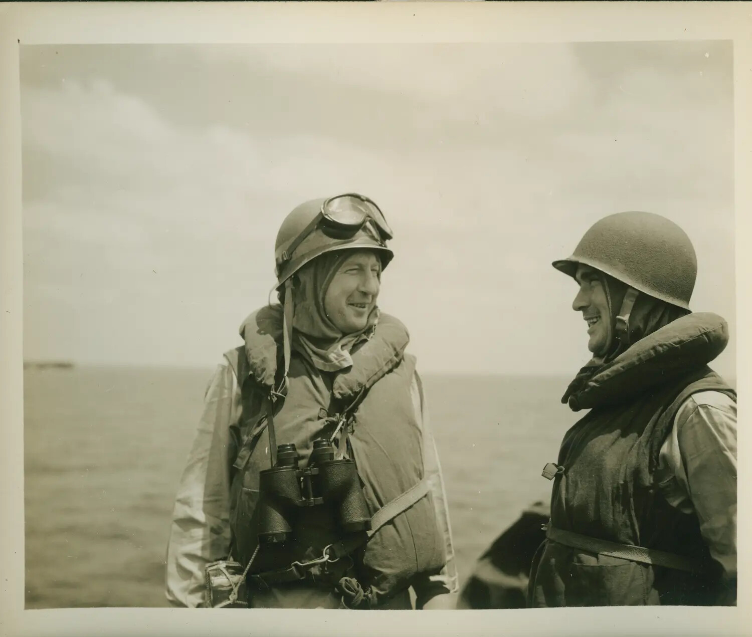 Two Sailors at Lookout Watch Aboard USS Petrof Bay (CVE-80), WWII Pacific Theater
