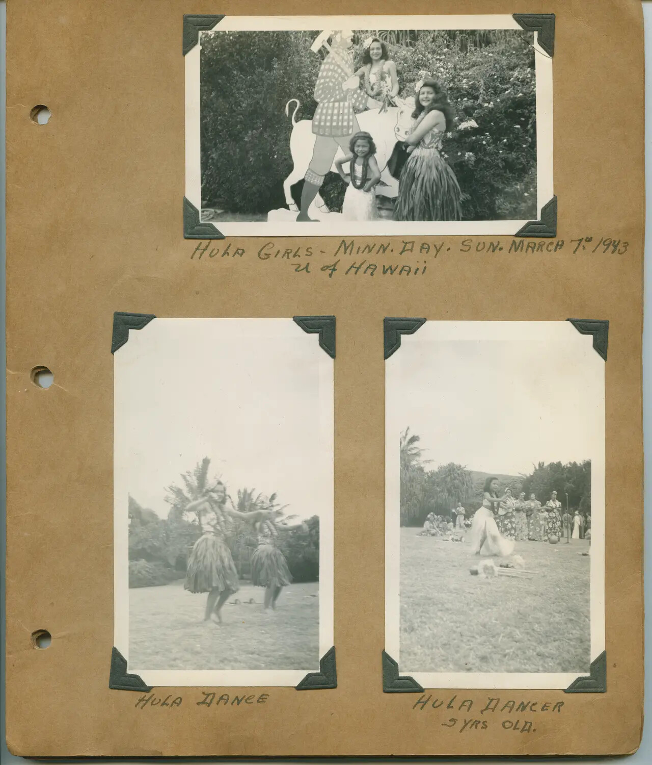 Hula Girls and Young Hula Dancer, Minnesota Day, University of Hawaii, March 7, 1943