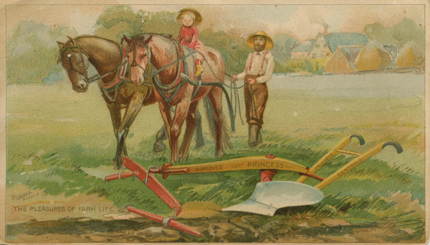 “The Pleasures of Farm Life” — Late 19th Century Agricultural Advertising Trade Card (Canton, Ohio Plow Company)