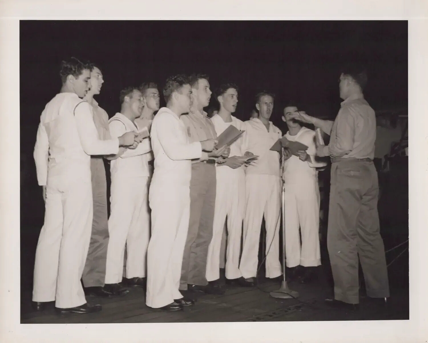 Sailors' Choir Performing Aboard Ship at Night, WWII