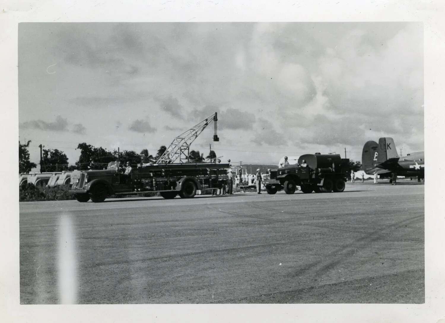 Airfield Fire Truck and Fuel Tanker with Transport Aircraft Tails, NATS Base, Agana, Guam