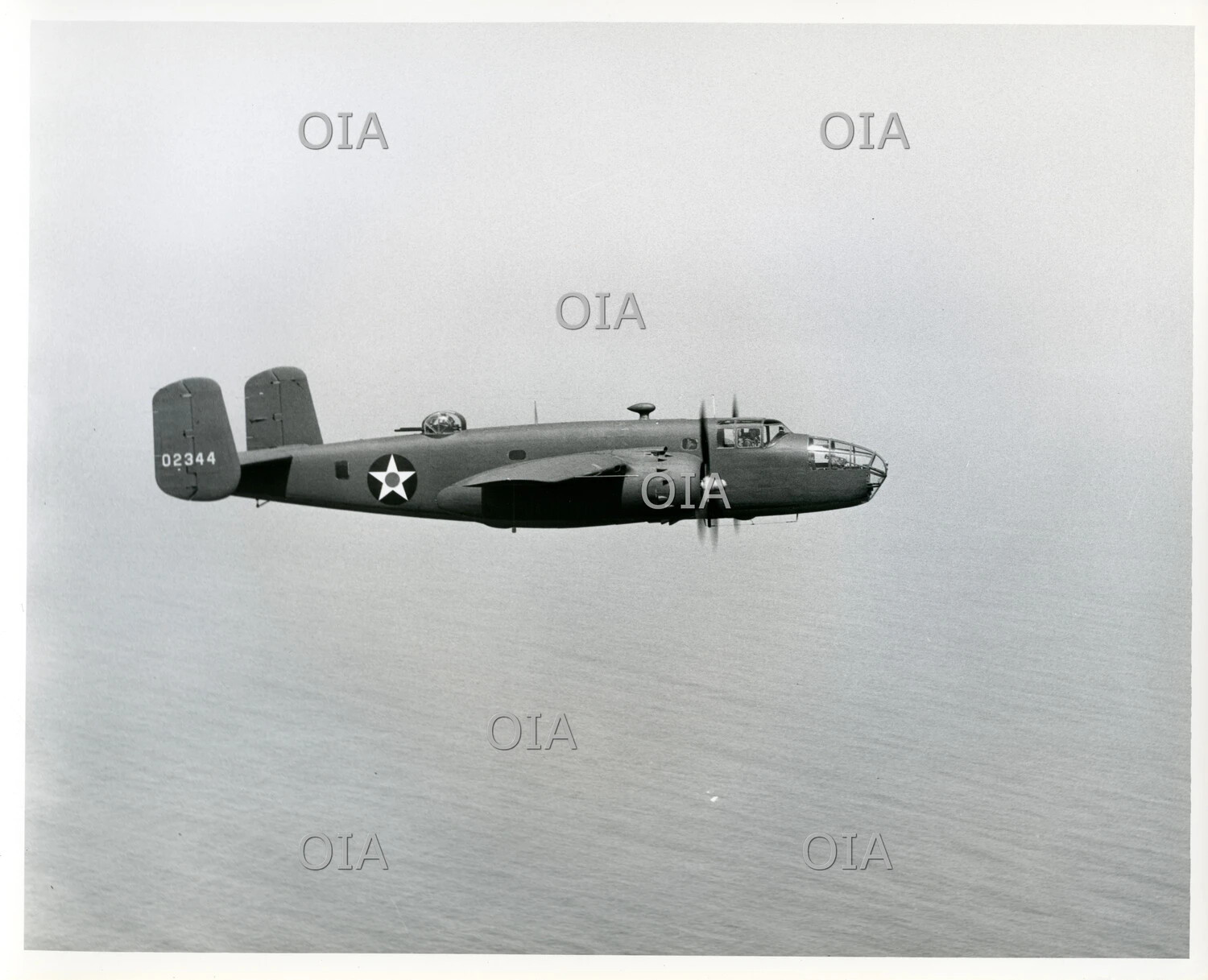 North American B-25 Mitchell Medium Bomber (Serial 02344) in Level Flight Over Water