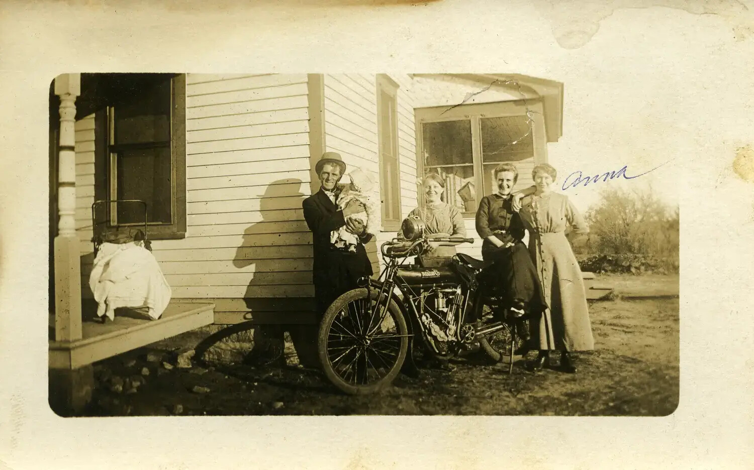 Family Portrait with Vintage Indian Motorcycle, Early 1910s (Pre-WWII Family Keepsake)