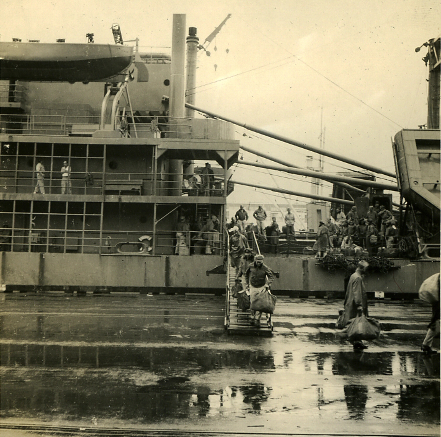 Troops Disembarking a Transport Ship, Occupied Japan Era