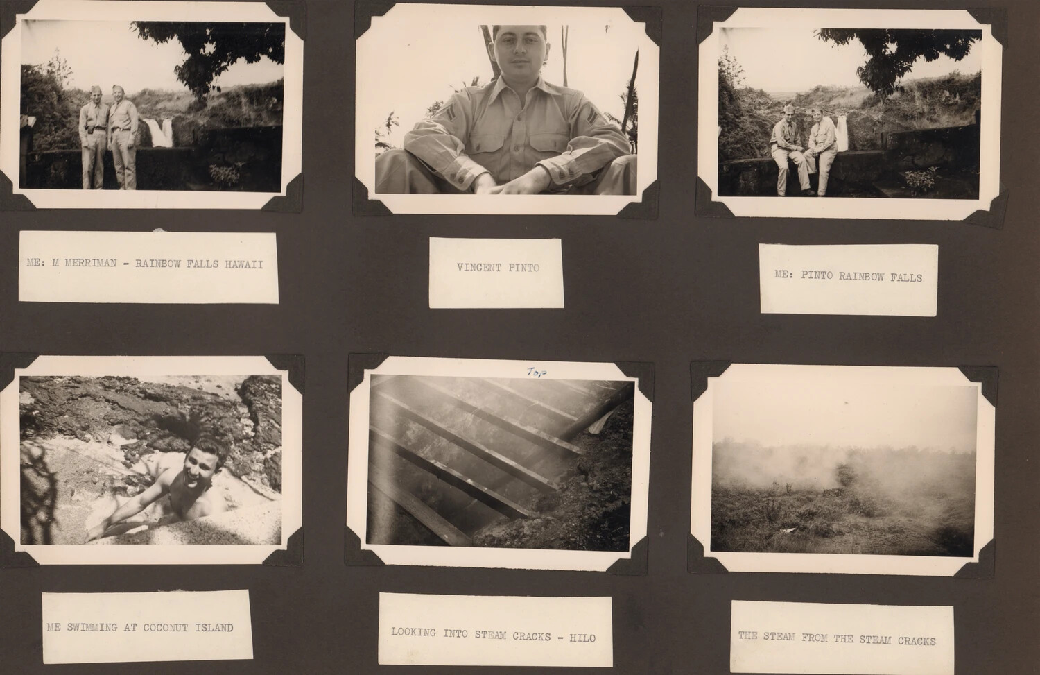 WWII Servicemen's Personal Photo Album Page -- Rainbow Falls and Steam Vents, Hilo, Hawaii