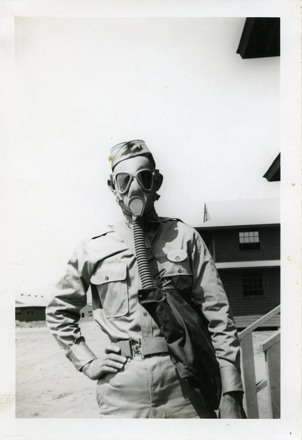 U.S. Army Soldier in Gas Mask During Chemical Defense Training, World War II