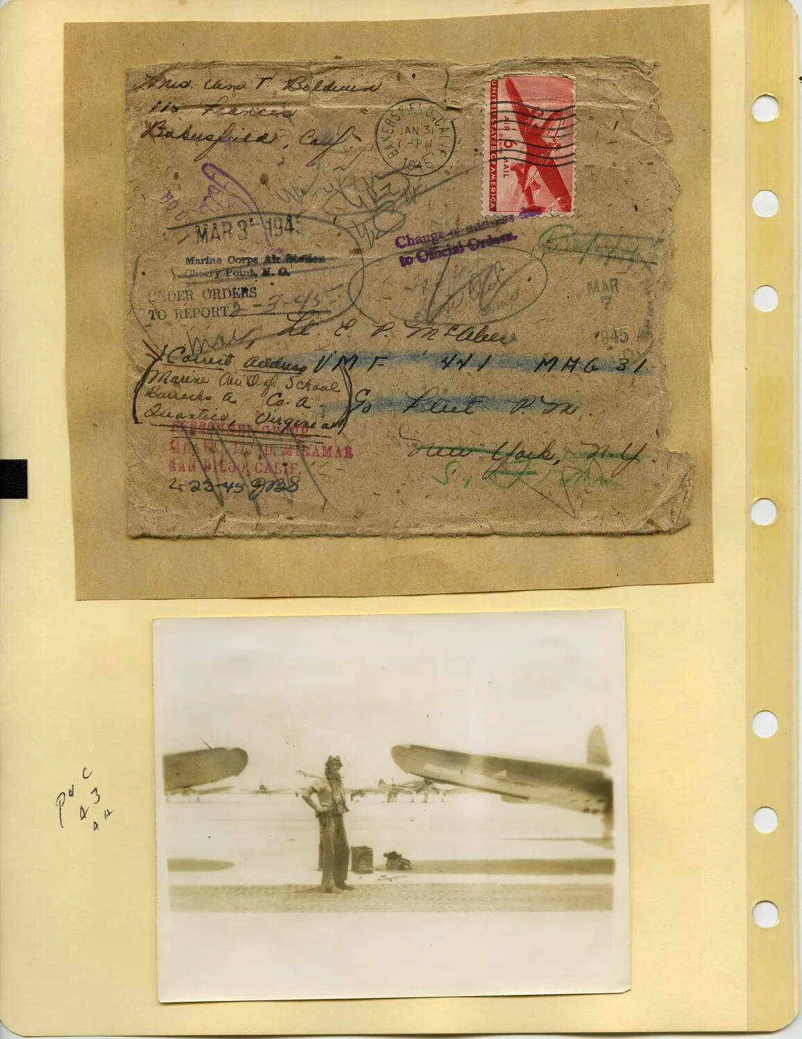 Forwarded Envelope and Flight-Line Photograph, Lt. E.P. McAleer, VMF-441, 1945