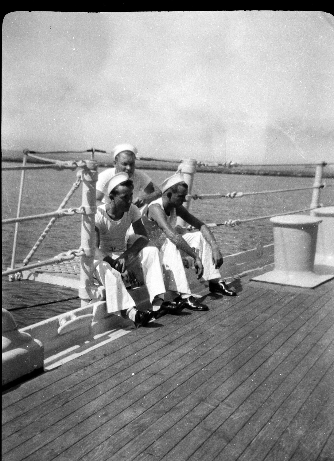 U.S. Navy Sailors Relaxing on Ship's Bow, China Station, Pre-WWII 1930s