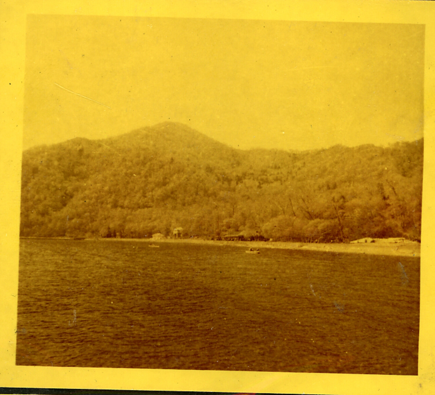 Panoramic View of Bay/Lake and Forested Mountain Ridge, Rural Japan, Postwar Era