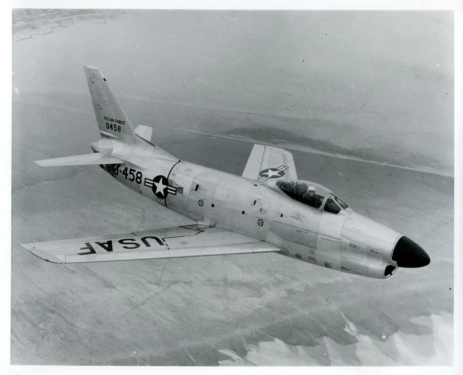 USAF Twin-Engine Jet Interceptor in Flight, Serial 0458 (Likely McDonnell F-101 Voodoo)