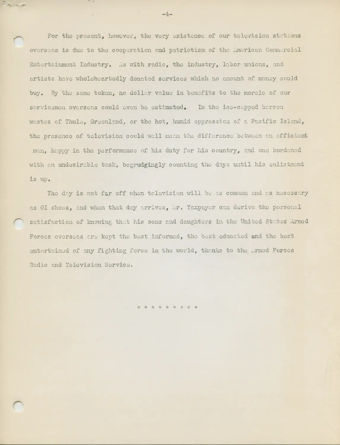 Typewritten Document, Page 4 — Armed Forces Radio and Television Service Overseas Broadcasting Report