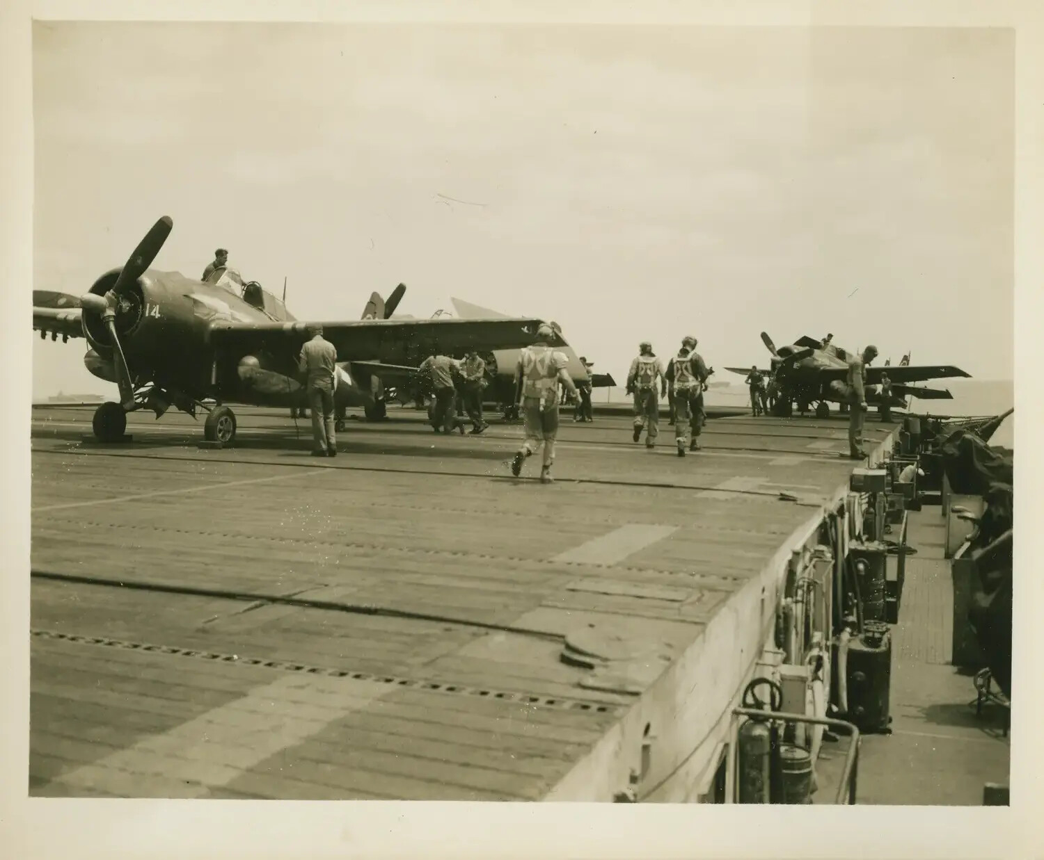 FM-2 Wildcat Fighters and Flight Deck Crew Aboard USS Petrof Bay (CVE-80), WWII Pacific Theater