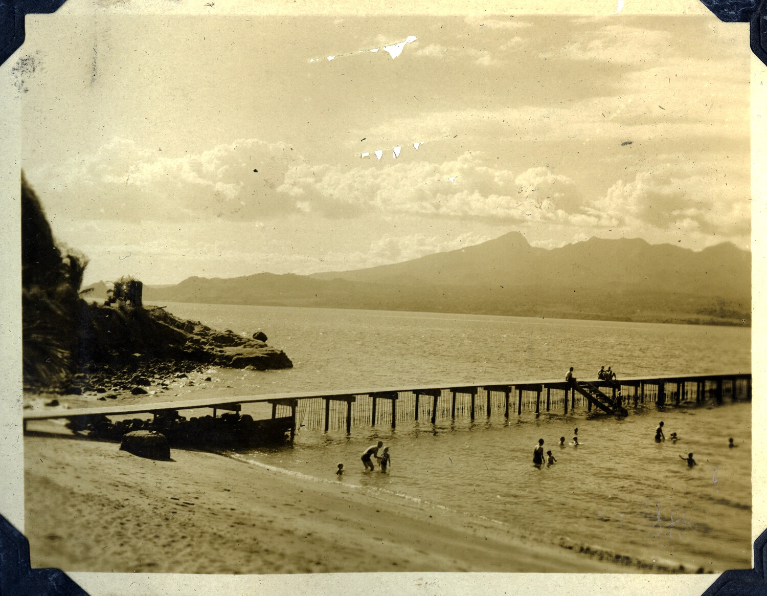 Bathers at a Coastal Pier, Manila Bay Area Photo Album (Pre-War Philippines)