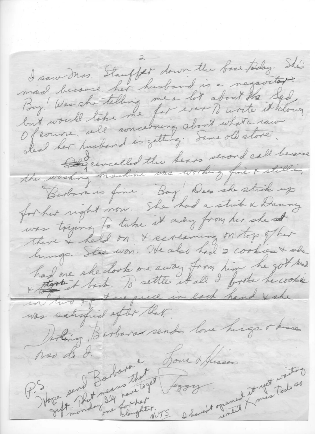 Handwritten Letter, Page 2, from Peggy to Lt. Bancroft, Korean War Era Correspondence