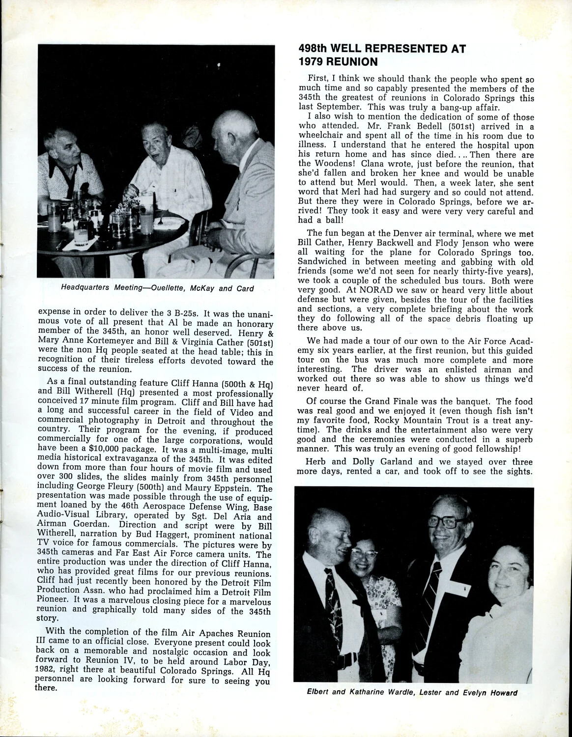 Air Apache Journal (1979): '498th Well Represented at 1979 Reunion' — 345th Bombardment Group Veterans' Reunion Report, Colorado Springs