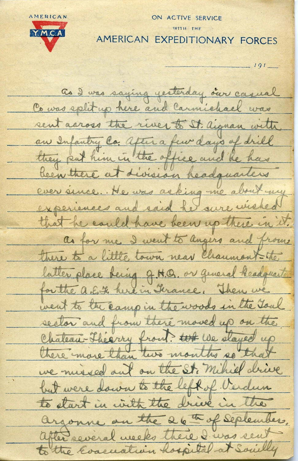 WWI Letter from Pvt. Willis W. Wagener, American Expeditionary Forces, France