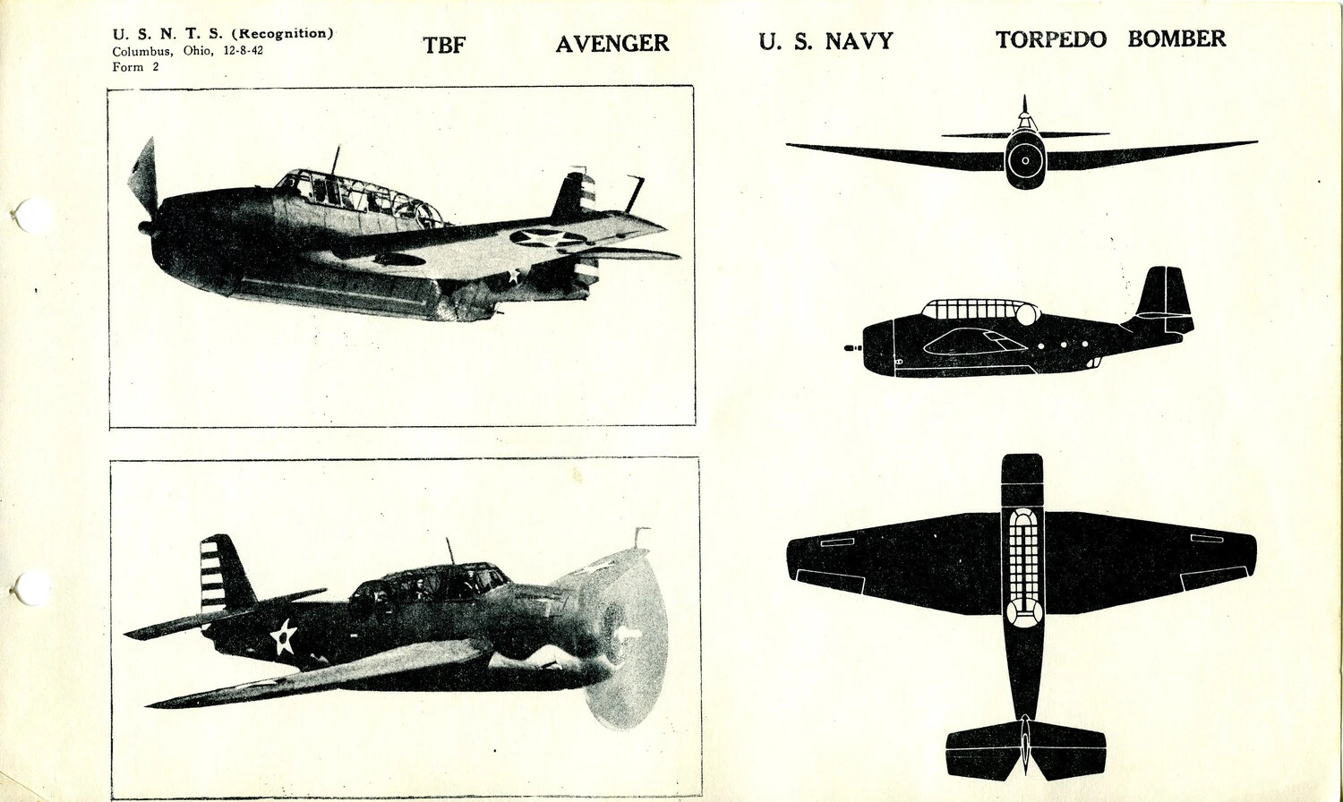 U.S.N.T.S. Aircraft Recognition Training Page - Grumman TBF Avenger Torpedo Bomber, Columbus Ohio, December 1942