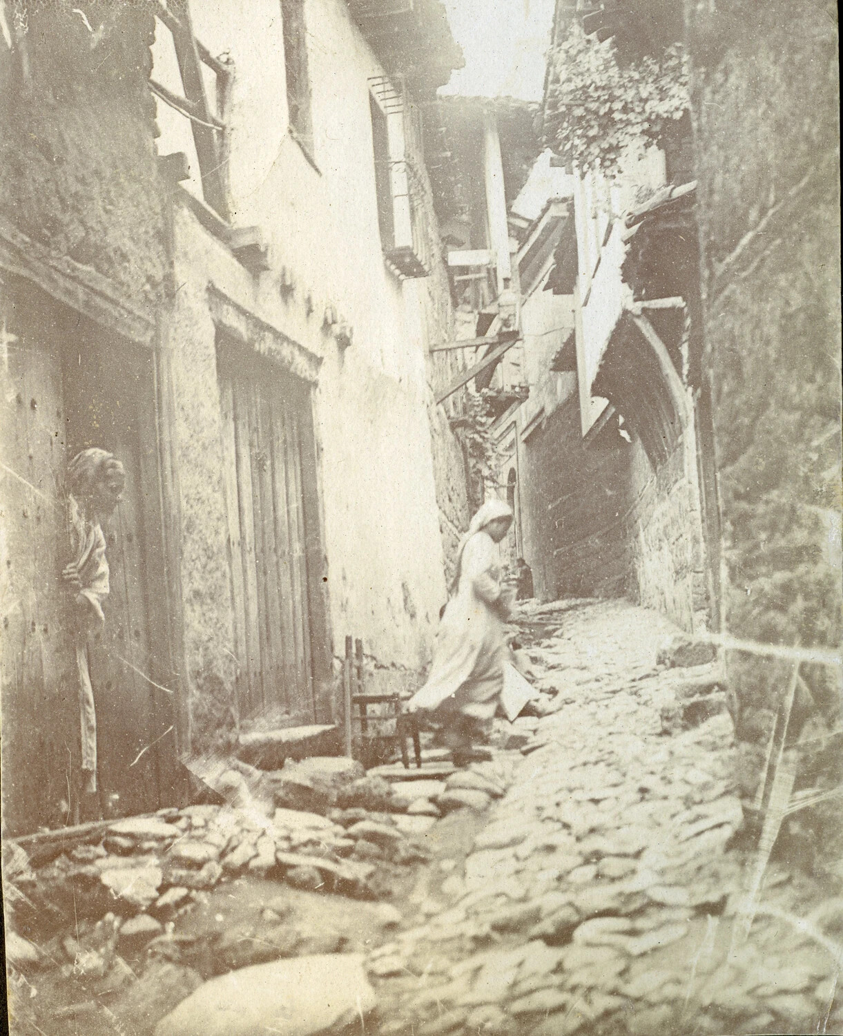 Narrow Street Scene in North African or Levantine Town, WWI French Pilot Album