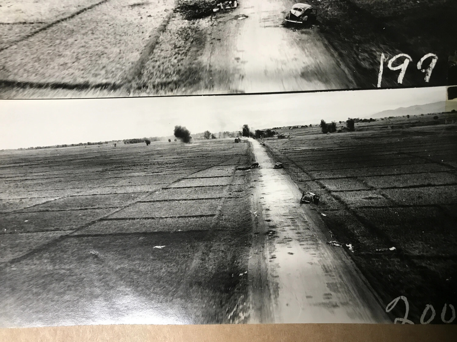 Album Page with Sequential Strike Photographs Numbered '199' and '200', Road Interdiction Attack