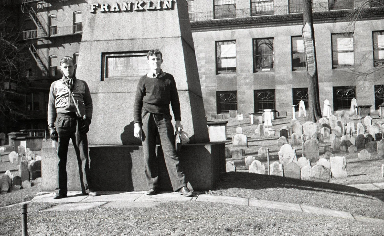 Visitors at the Franklin Family Obelisk, Granary Burying Ground, Boston