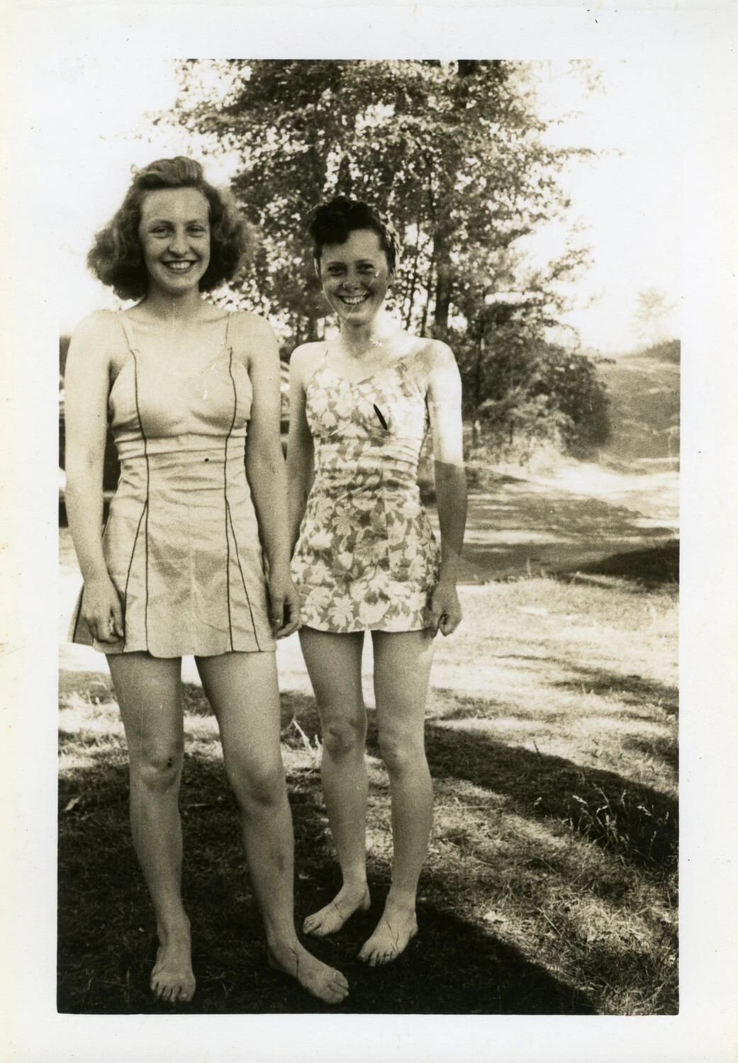 Candid Snapshot of Two Young Women in Period Swimwear, 'USO Show' Folder, China-Burma-India Theater Collection