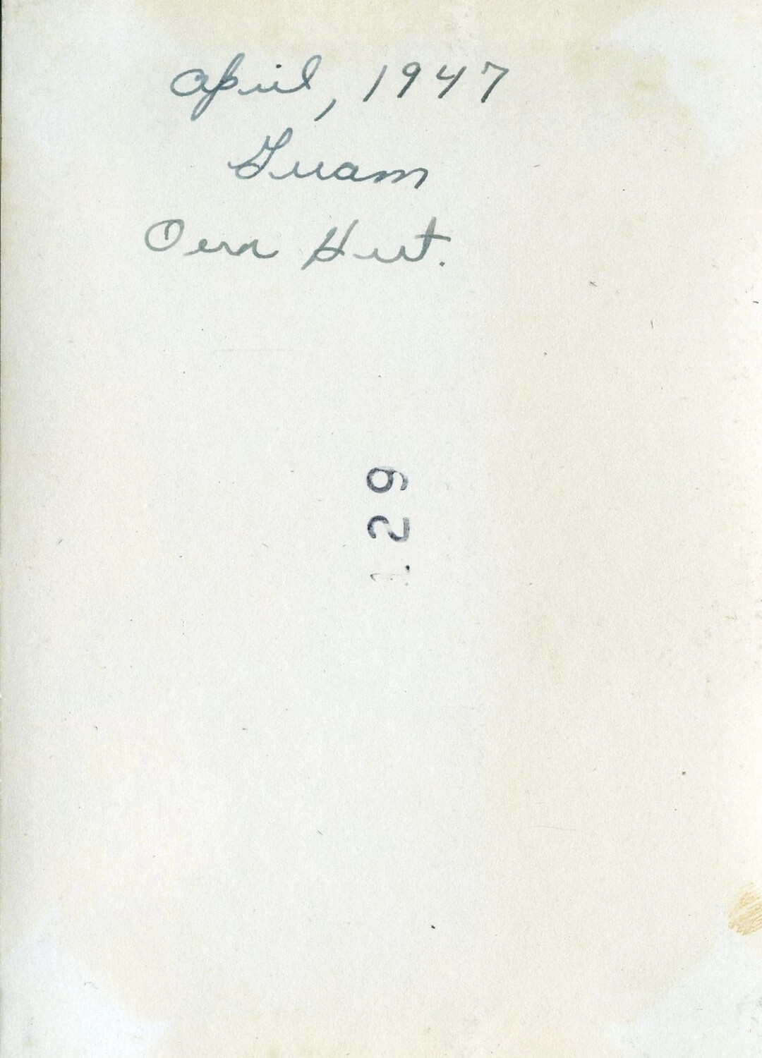 Reverse of Photograph, 'April 1947, Guam, Ord Hut' - VR-6 Agana Photo Album