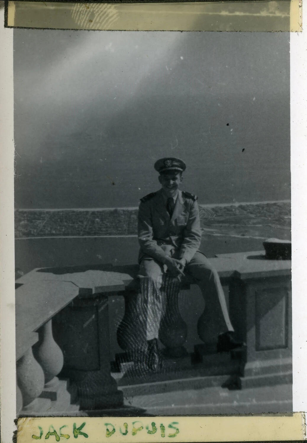 Officer Jack Dupuis on Balustrade Overlooking Harbor City, USS Franklin D. Roosevelt Collection
