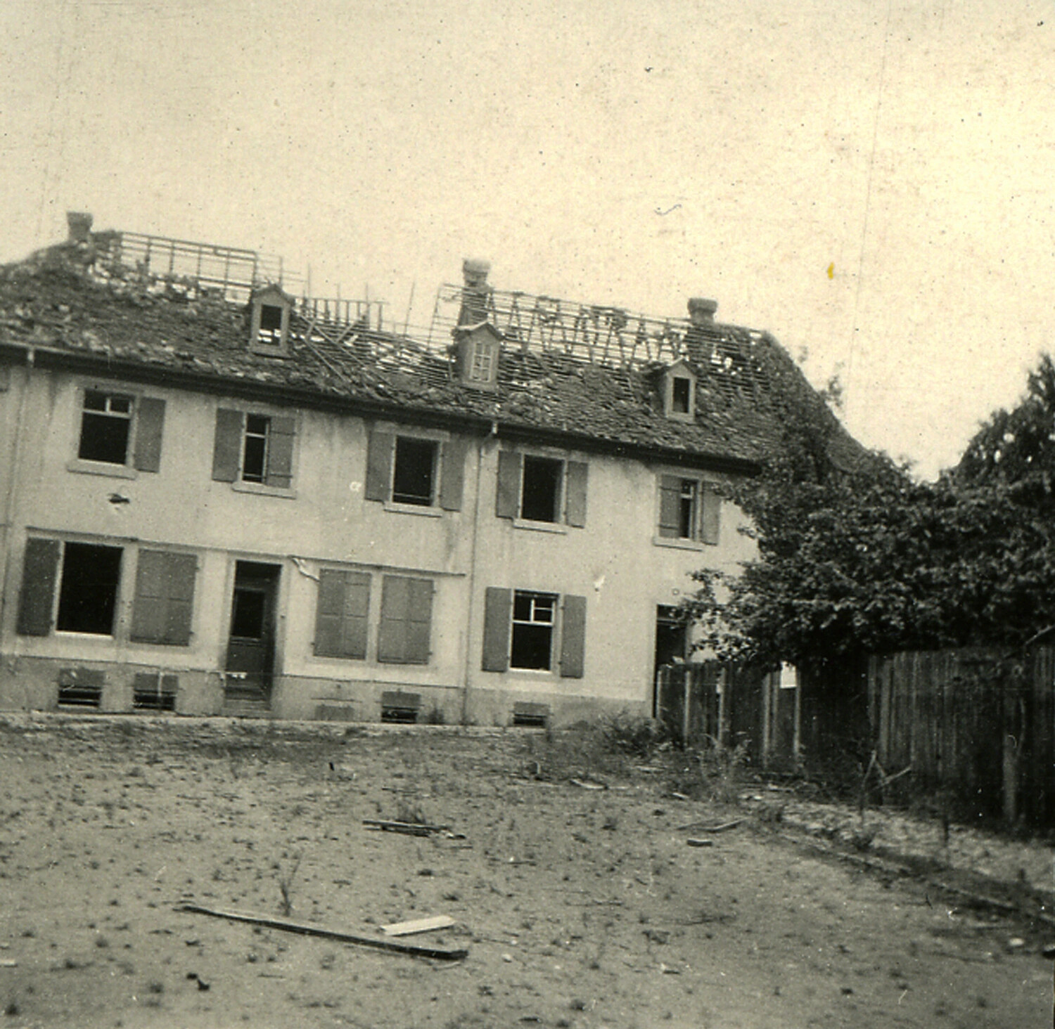 War-Damaged House with Stripped Roof, Western Front, World War I
