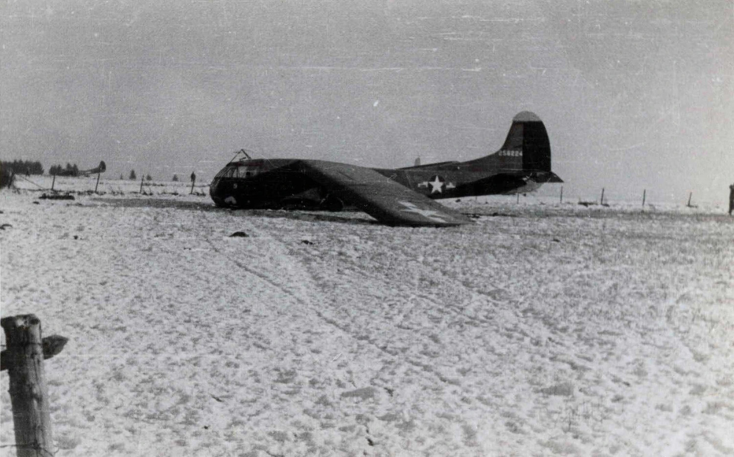 Crash-Landed Waco CG-4A Glider in Snow-Covered Field, Bastogne Resupply Mission, December 1944