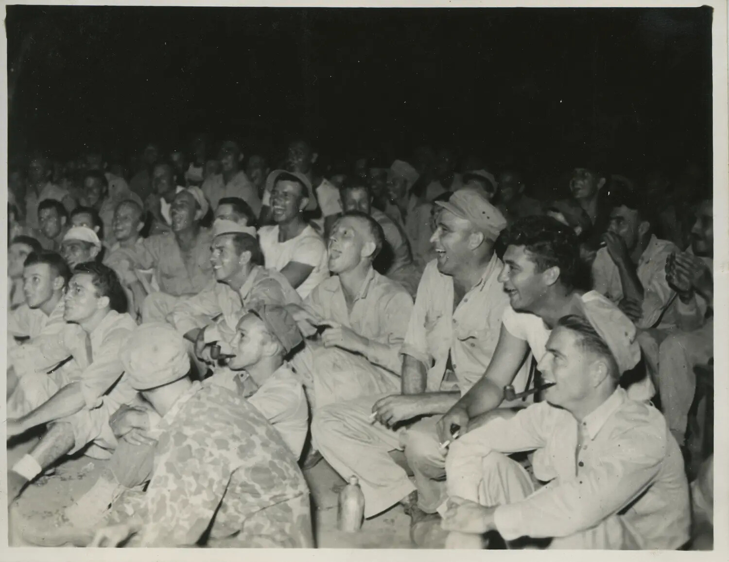Servicemen Watching an Outdoor Movie Night, Pacific Base