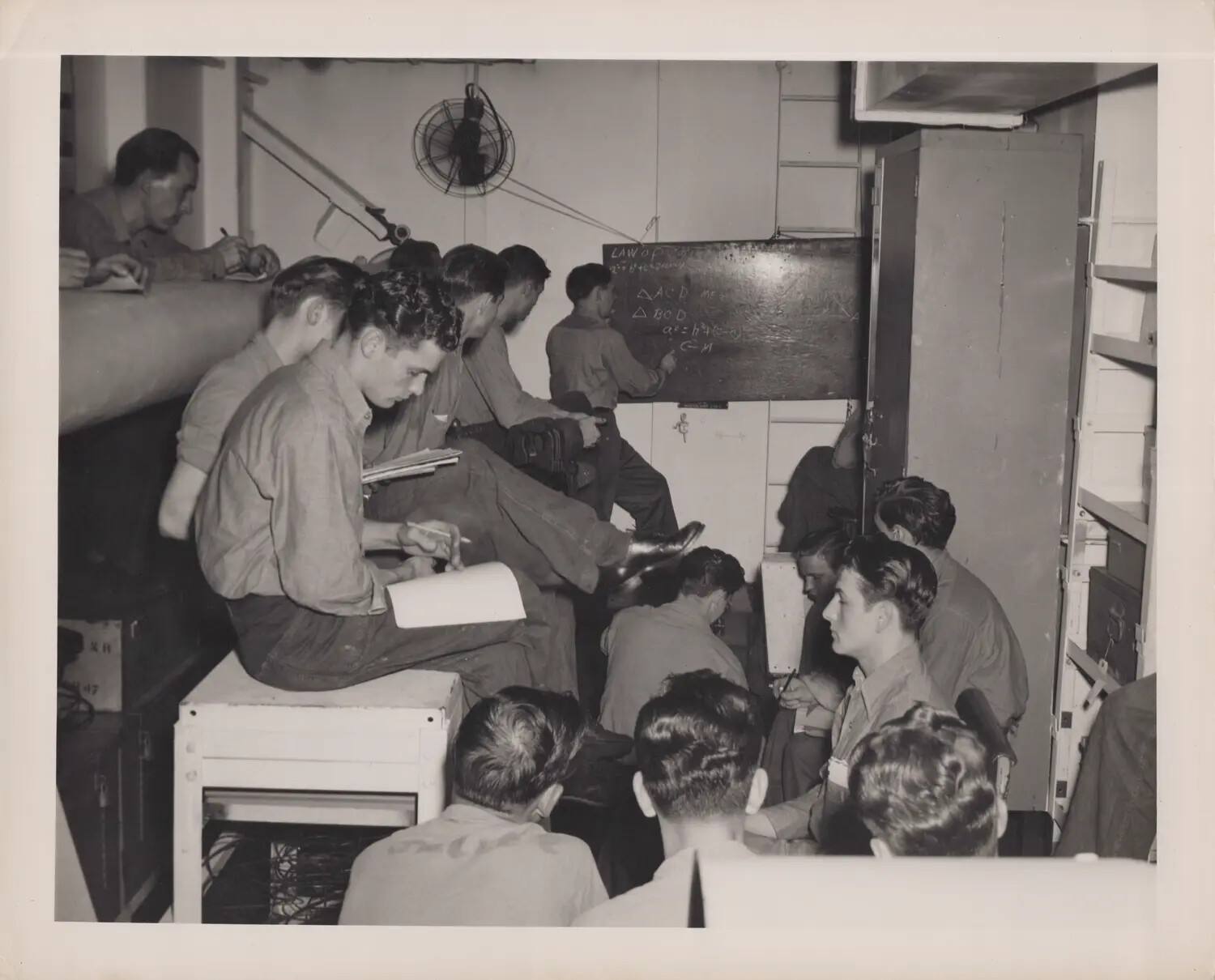 Shipboard Classroom Instruction Aboard Navy Vessel, WWII Era