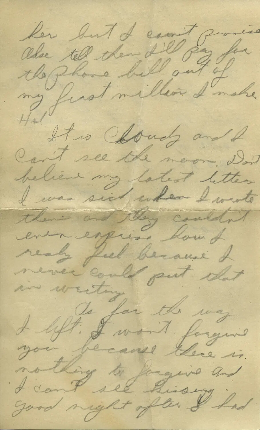 Handwritten Personal Letter, Page from the Moon Sammiet WWII Correspondence Collection