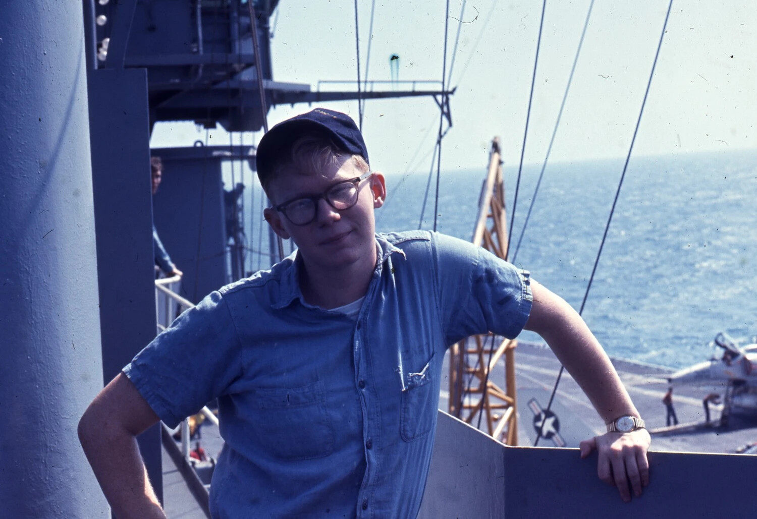 Sailor Portrait on Island Superstructure, USS Ticonderoga, Vietnam War Era