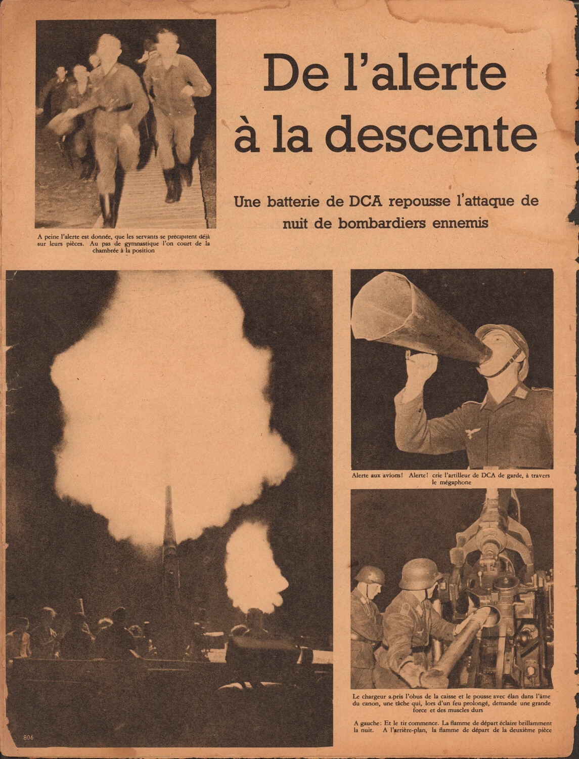 Der Adler Magazine Interior Spread, Page 806 - "De l'alerte a la descente": German Luftwaffe Flak Battery Repelling a Night Bomber Raid, WWII