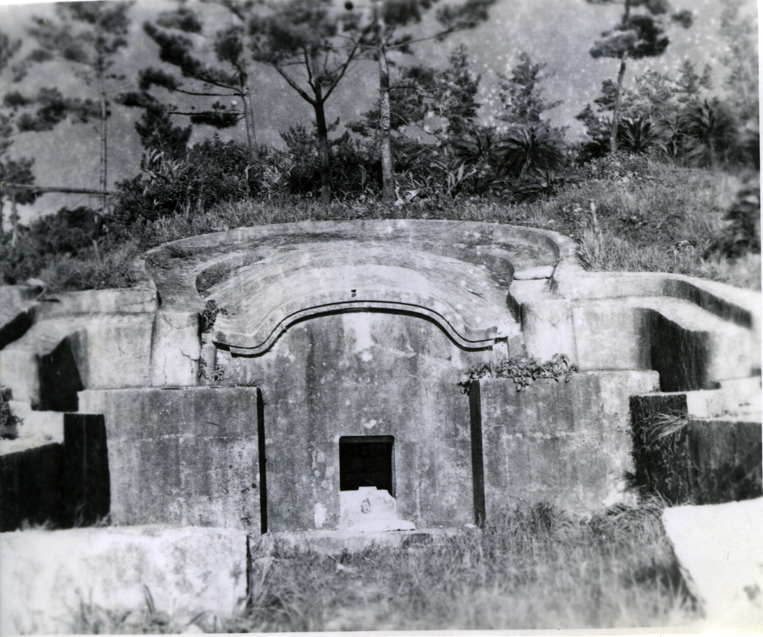 Traditional Okinawan Turtleback Tomb (Kamekobaka) on Hillside, Okinawa, 1945