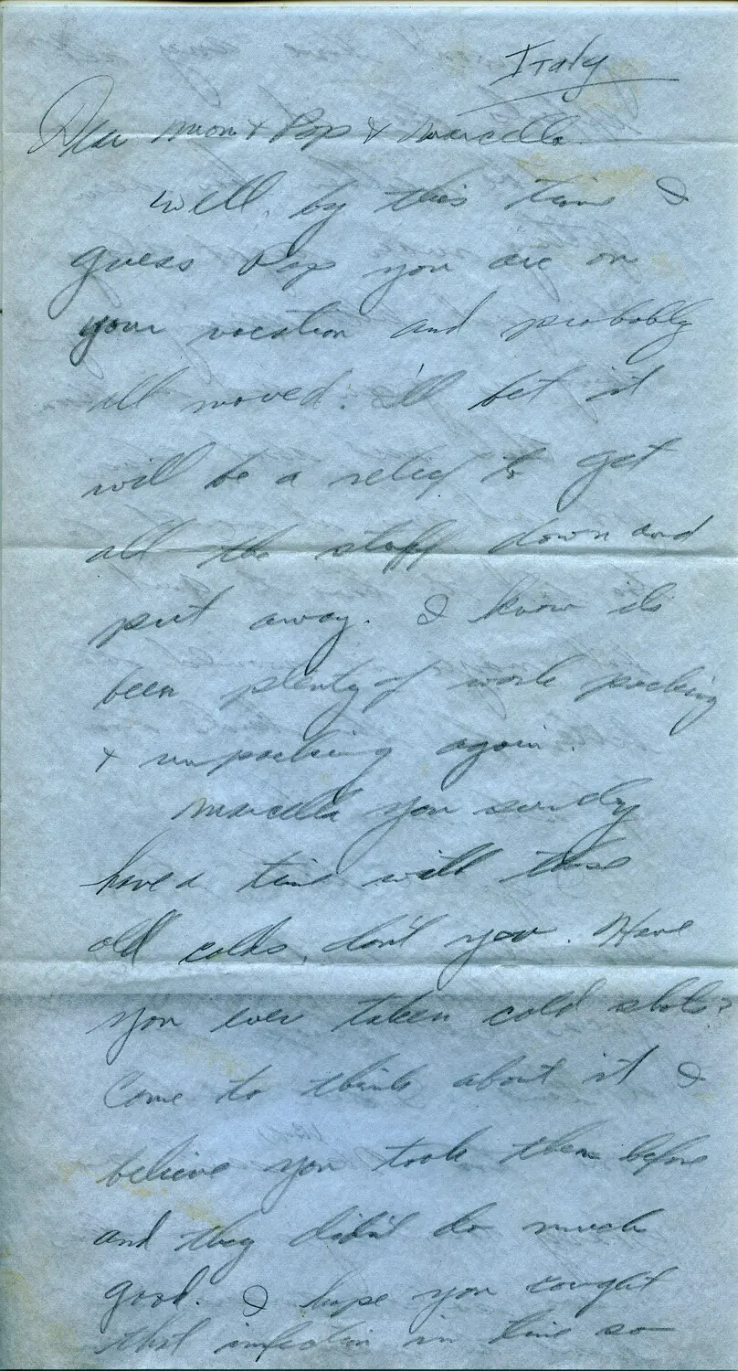 Handwritten Letter from Italy to Family, Margaroli Collection, WWII