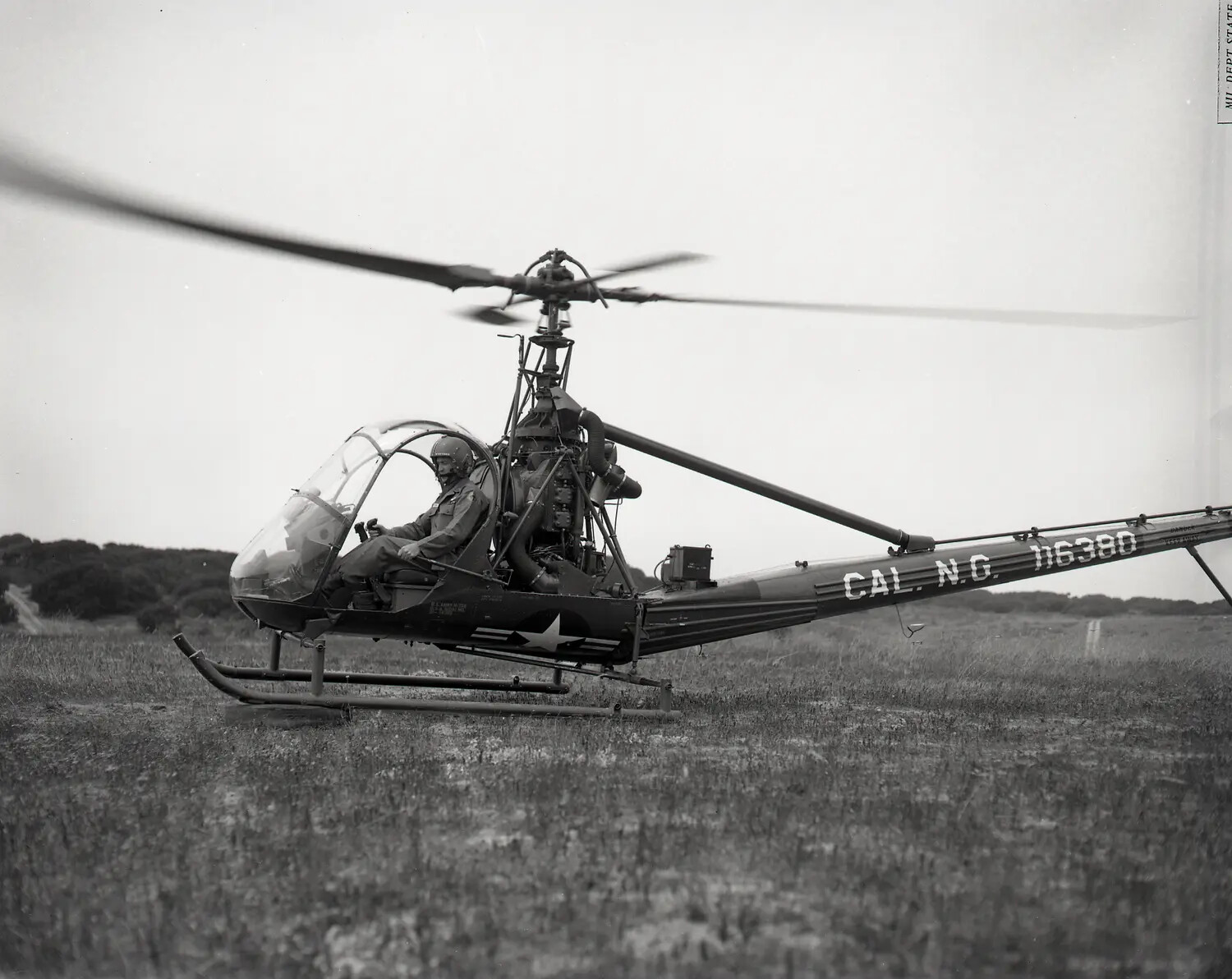 California National Guard Hiller OH-23 Raven Helicopter, Close Front-Quarter View (Alternate Frame)