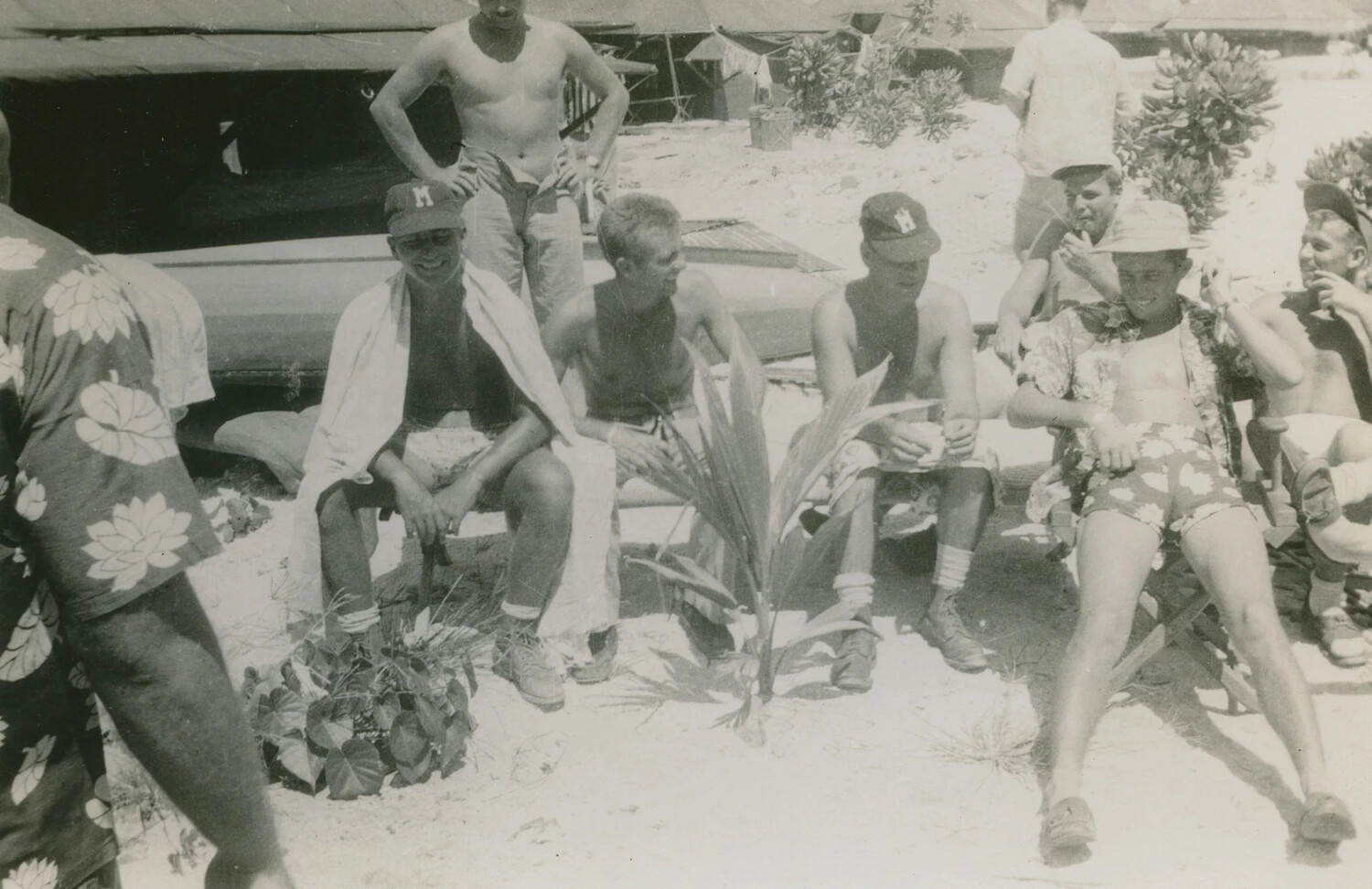 Group of Servicemen Relaxing on Beach, McAleer Photo Album (WWII Pacific Theater)