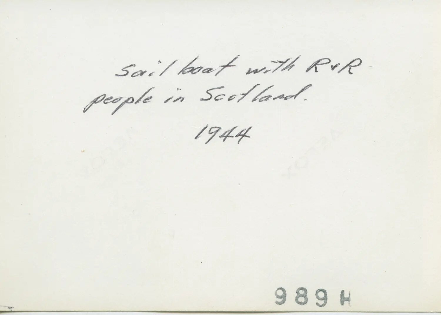 Verso Caption: "Sail boat with R&R people in Scotland, 1944"
