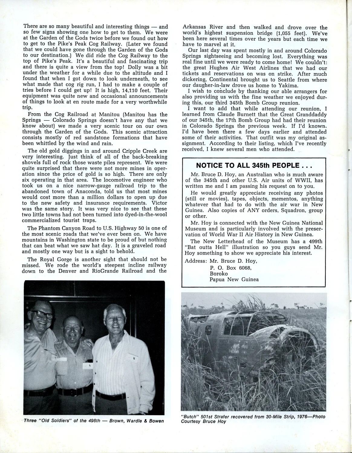Air Apache Journal, 1979 — 345th Bomb Group Association Newsletter Page with Reunion Report and B-25 Wreck Photograph