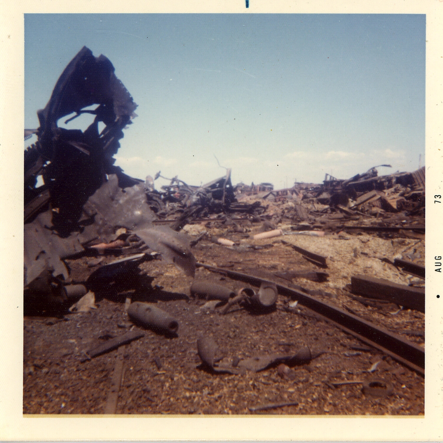 Aftermath of the Roseville Yard Bomb Train Explosion, Roseville, California, 1973