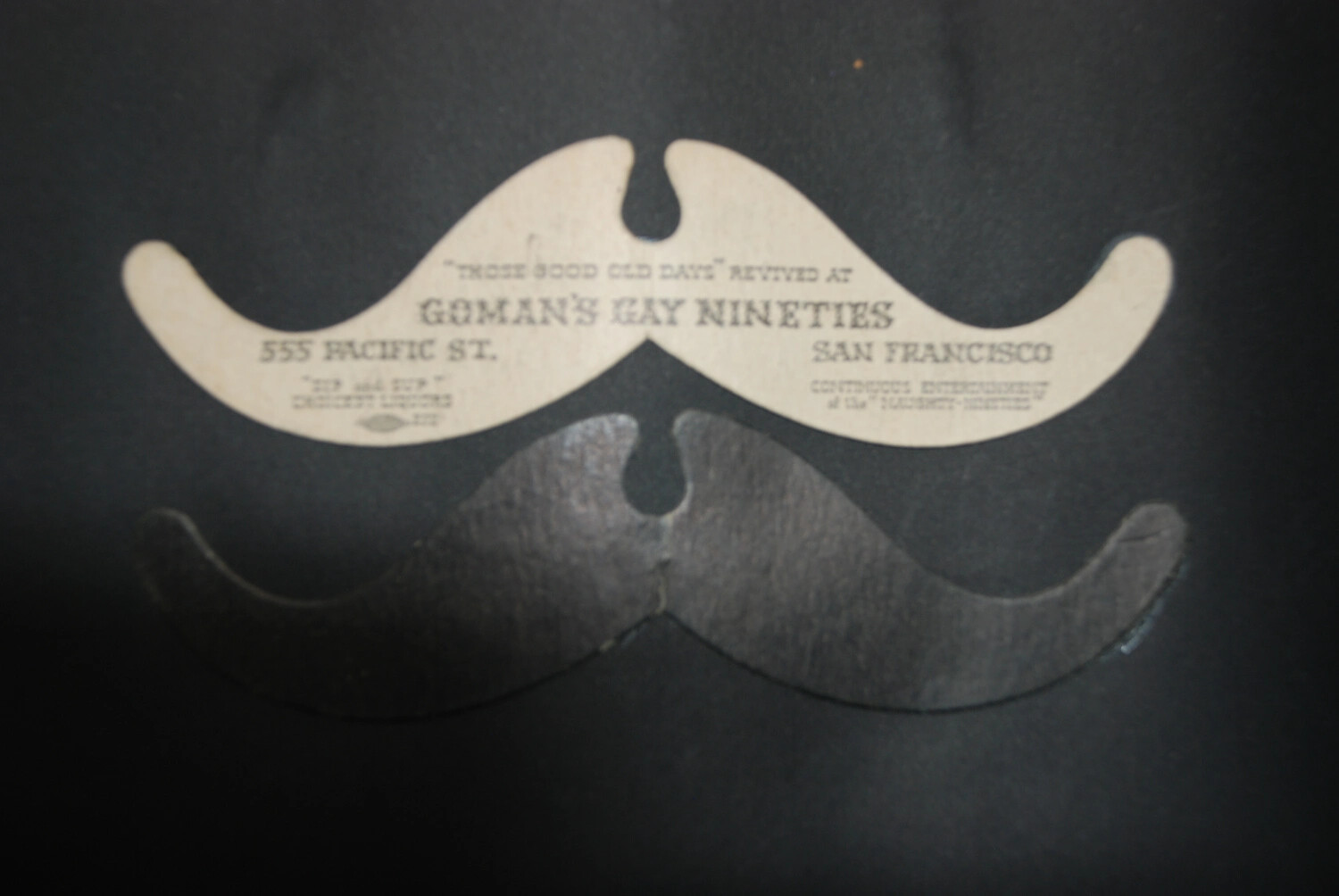 Souvenir Novelty Mustaches from Goman's Gay Nineties Nightclub, San Francisco