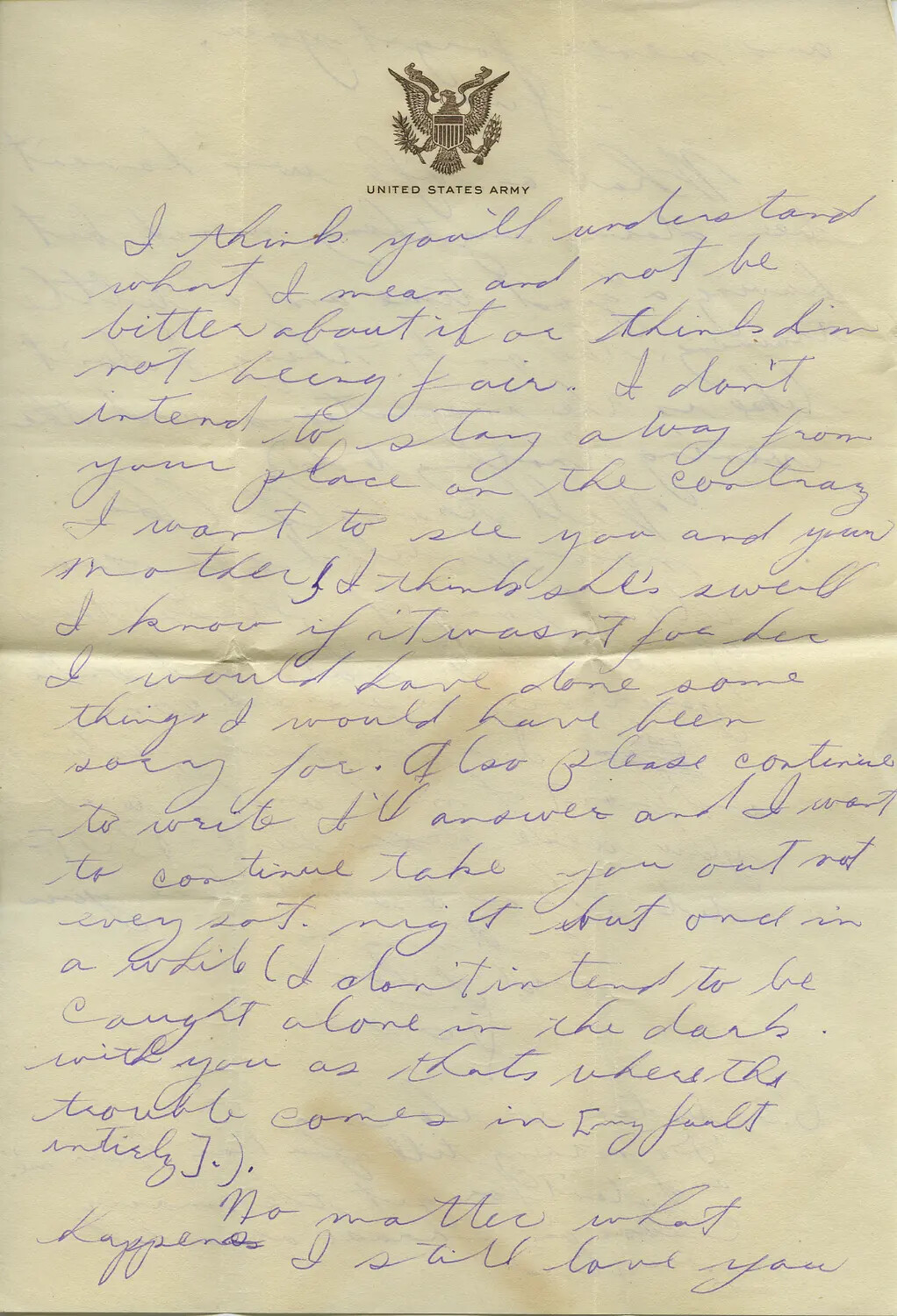 Handwritten Letter on United States Army Letterhead -- Personal Correspondence, Moon-Sammiet Collection, WWII Era