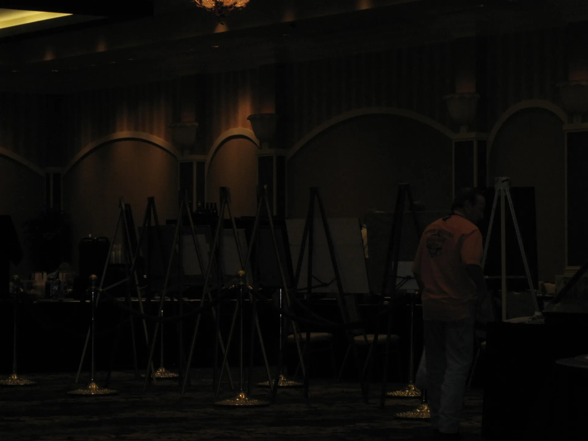 Roped-Off Display Easel Area in the Darkened Ballroom, SOAR XXXVII, Las Vegas, 2013 (underexposed)
