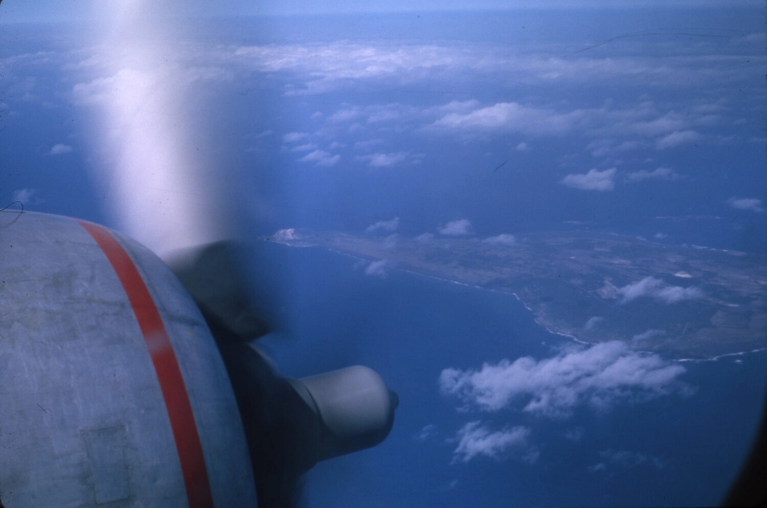 In-Flight View of Aircraft Engine Nacelle and Vietnamese Coastline, Vietnam War Era