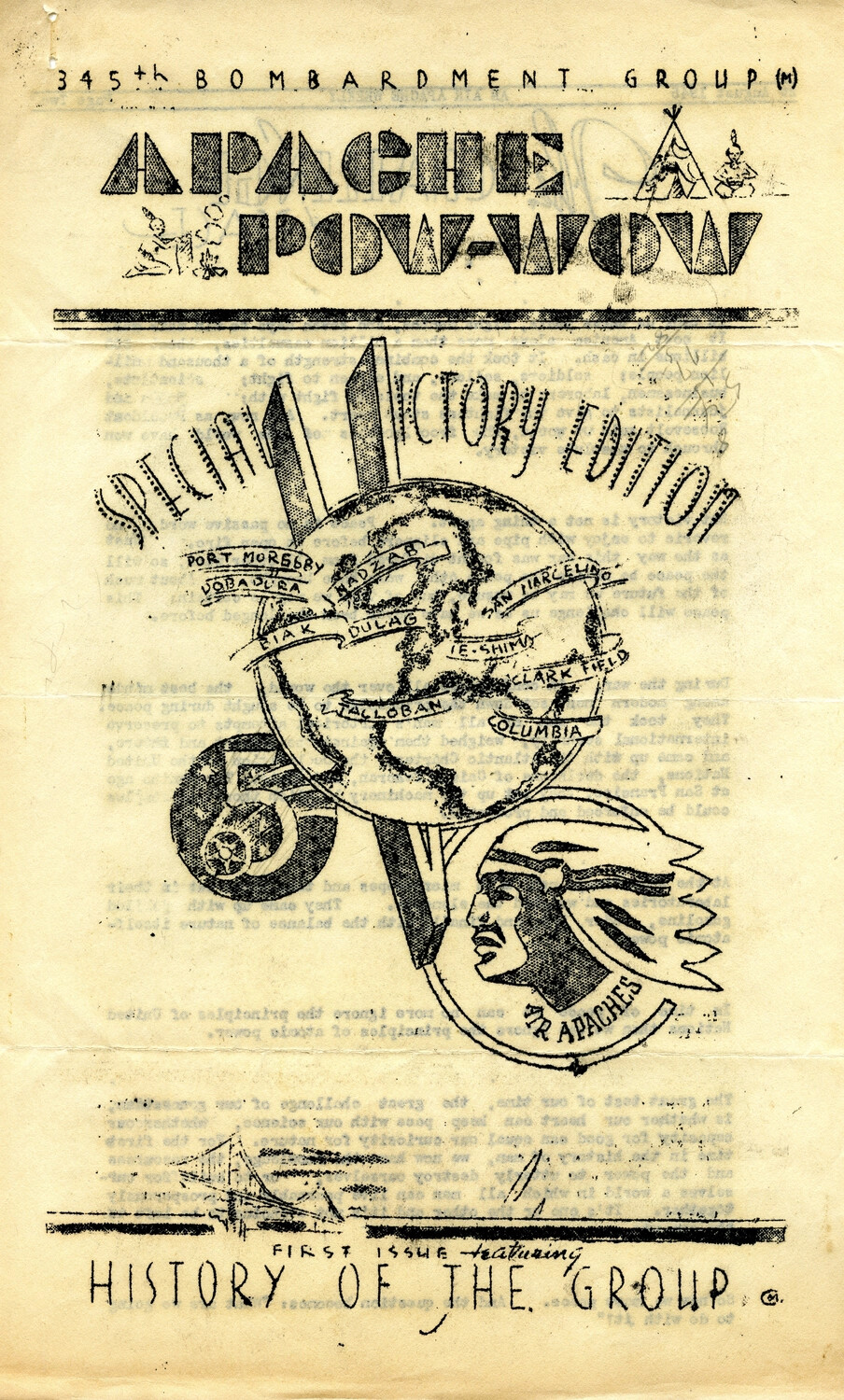 "Apache Pow-Wow" Newsletter Cover, 345th Bombardment Group (Medium), Special Victory Edition