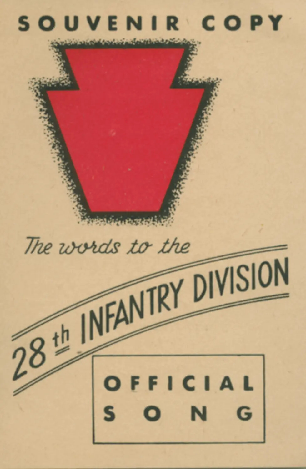 "Souvenir Copy" -- 28th Infantry Division Official Song Sheet Cover