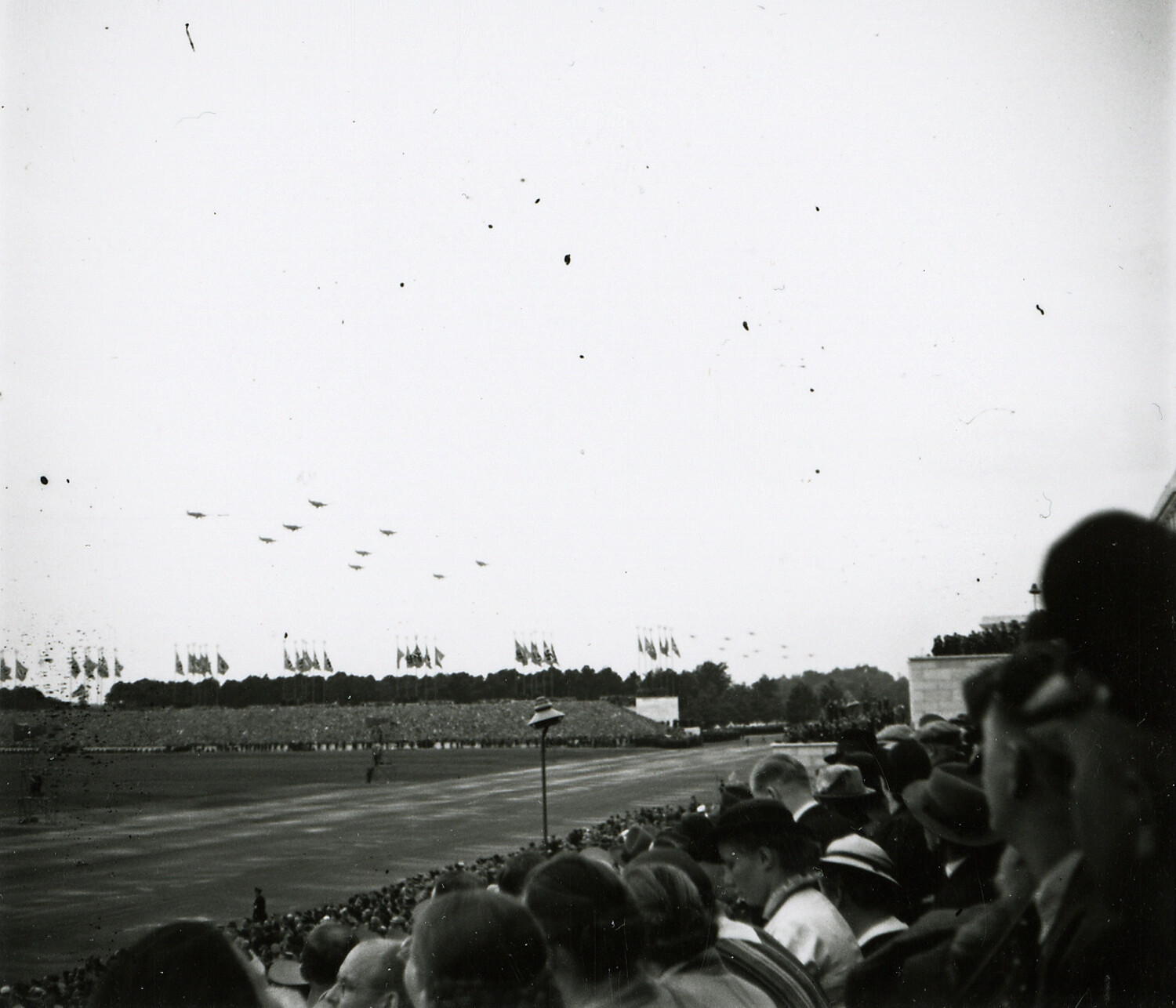 Aerial Flypast Over Crowd at Nazi Party Rally Grounds, Nuremberg, Germany, 1930s
